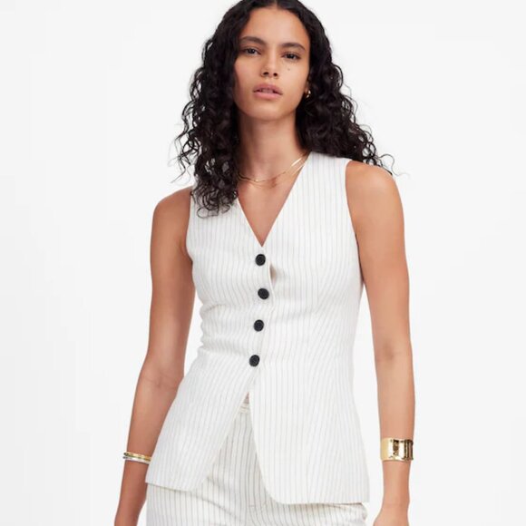 Madewell Italian Fabric Pinstripe Button-Front Vest | Size 0 | NWT - Picture 1 of 8